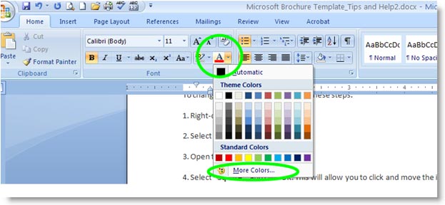 changing font color in word