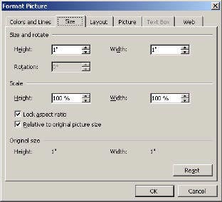 changing picture size menu in Word