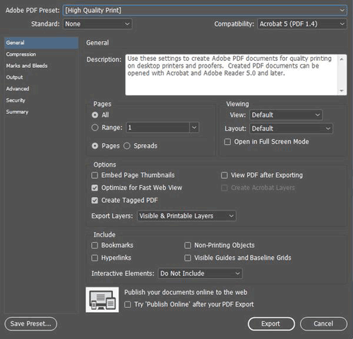 exporting a PDF from InDesign