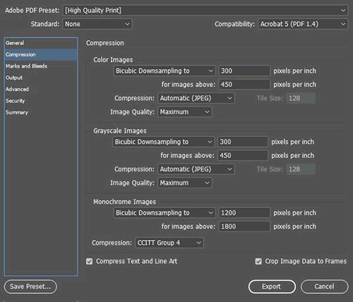 image compression in InDesign