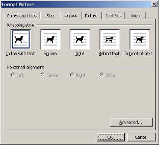picture layout menu in Word
