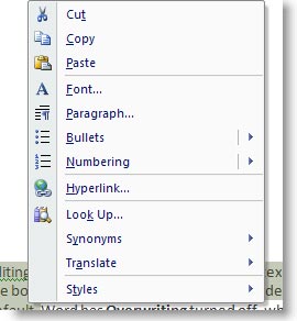 word right click dialog