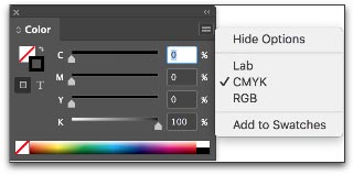 InDesign color panel CMYK seting
