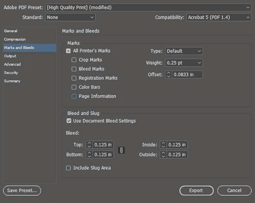 setting bleeds in InDesign