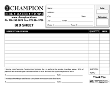 bid sheet form