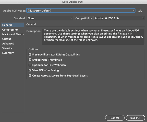 save adobe pdf options 