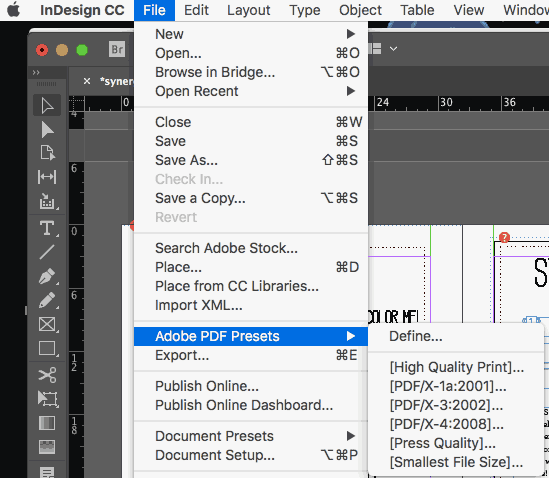 InDesign pdf presets dialog