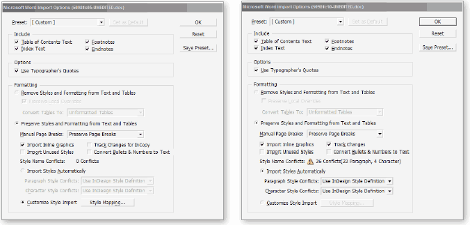 Word Import Options dialog box