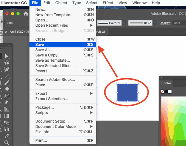 saving changes in Adobe Illustrator