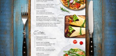 Custom printed restaurant menu.