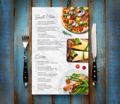 Custom printed restaurant menu.