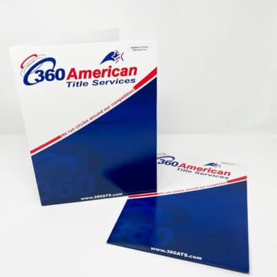 Examples of professional presentation folders made for 360 American Title Services.