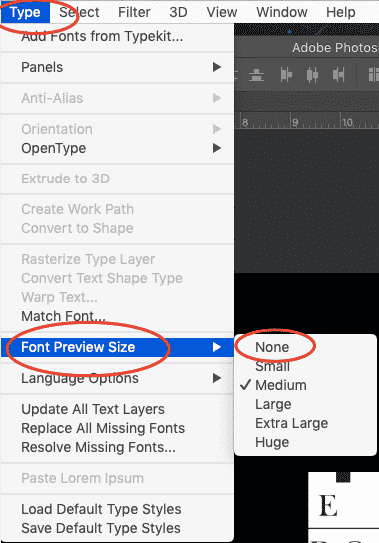 font preview size screenshot