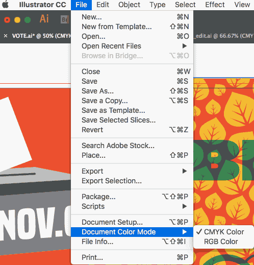 document color mode selection screenshot