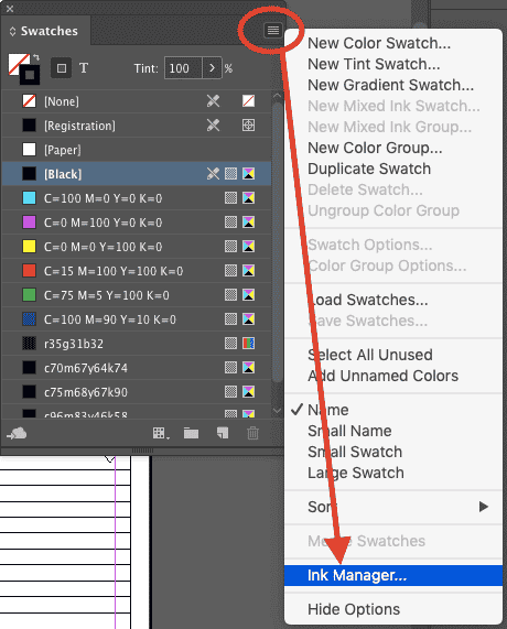 ink manager color swatches in InDesign