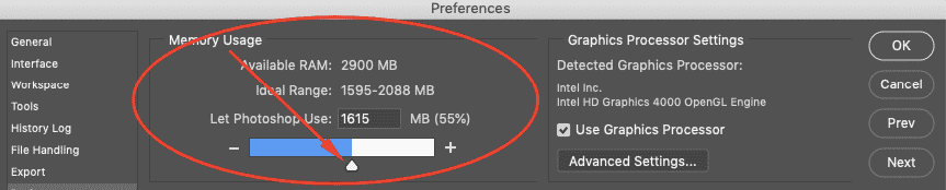 preferences memory usage 