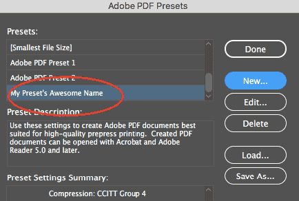 pdf presets list of presets