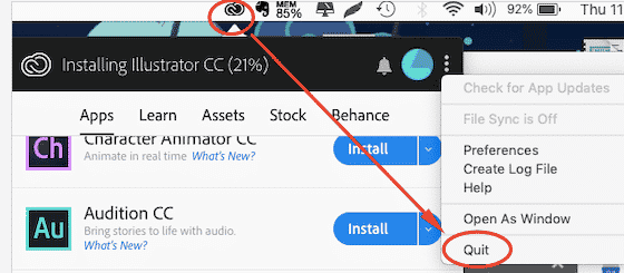 quit adobe cc screenshot