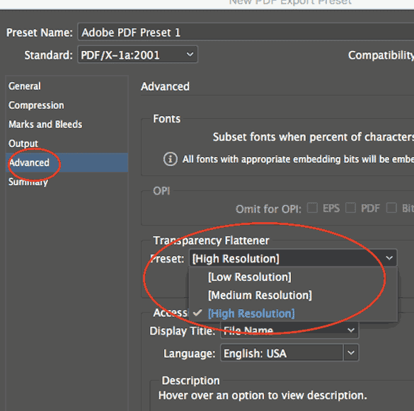 pdf presets transparency flattener