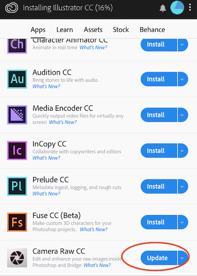 creative cloud update screenshot